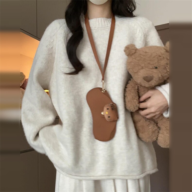 2025年秋季新款宽松卷边圆领七针女士针织衫，女装针织衫/毛衣，佳弈羊绒