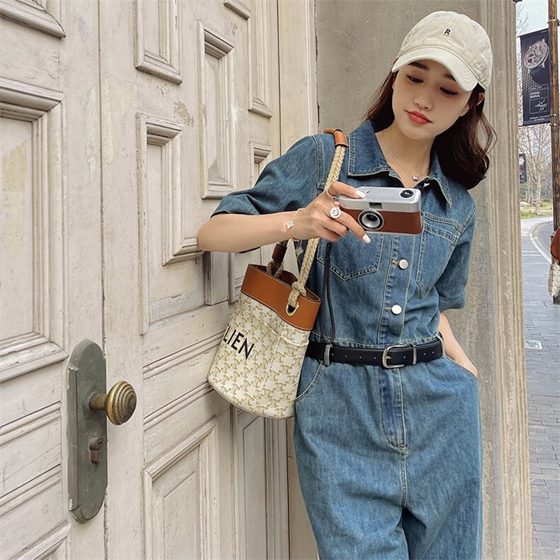 现货-现货2023夏季新品时尚休闲连体短袖长裤送腰带，女装连体裤，新思路