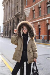 大毛领羽绒服图片