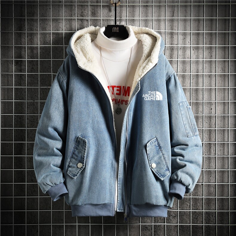 NM53232-P140 牛仔外套男大码加厚加绒衣男羊羔毛服男 网格图片