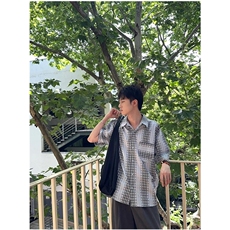 日系条纹短袖衬衫男士宽松百搭帅气休闲衬衣外套C5014，男装衬衫，星座1116A-1（原606A）