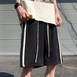 短裤男女夏季美式复古重磅条纹运动裤潮牌宽松学生直筒休闲图片