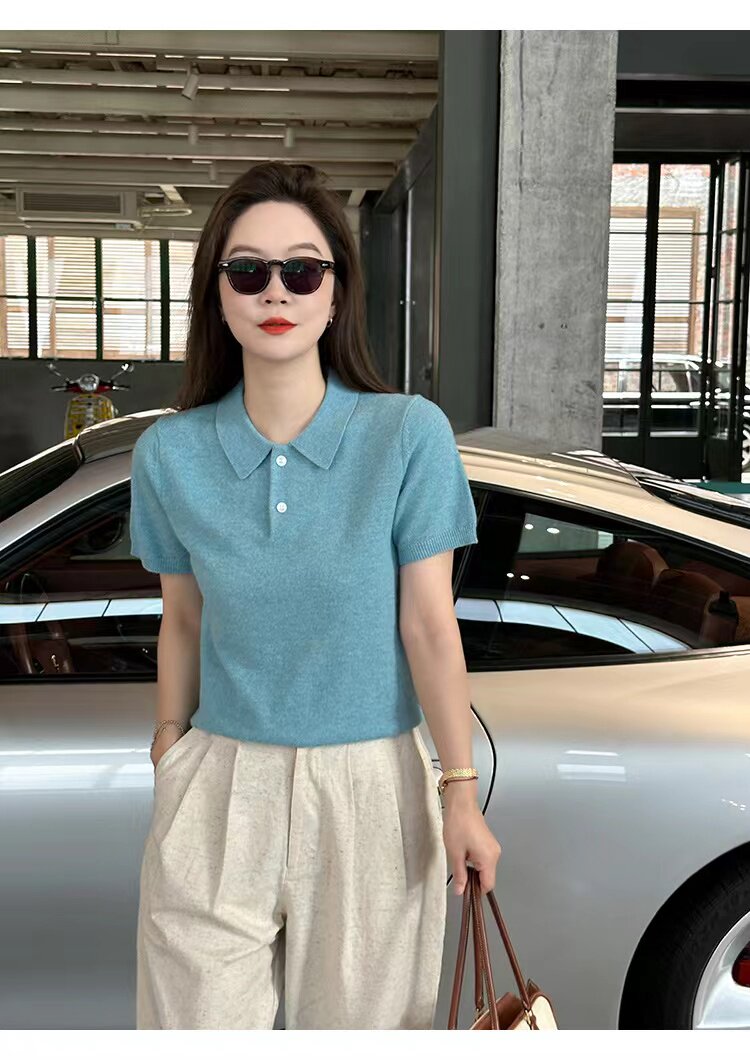 百搭时尚复古圆领上衣,女装T恤,半城羊绒