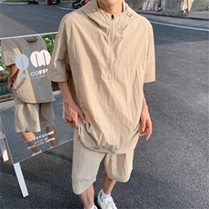 夏季新款宽松百搭运动套装男连帽短袖短裤两件套现货W8240-P56，男装牛仔裤，星座512-4