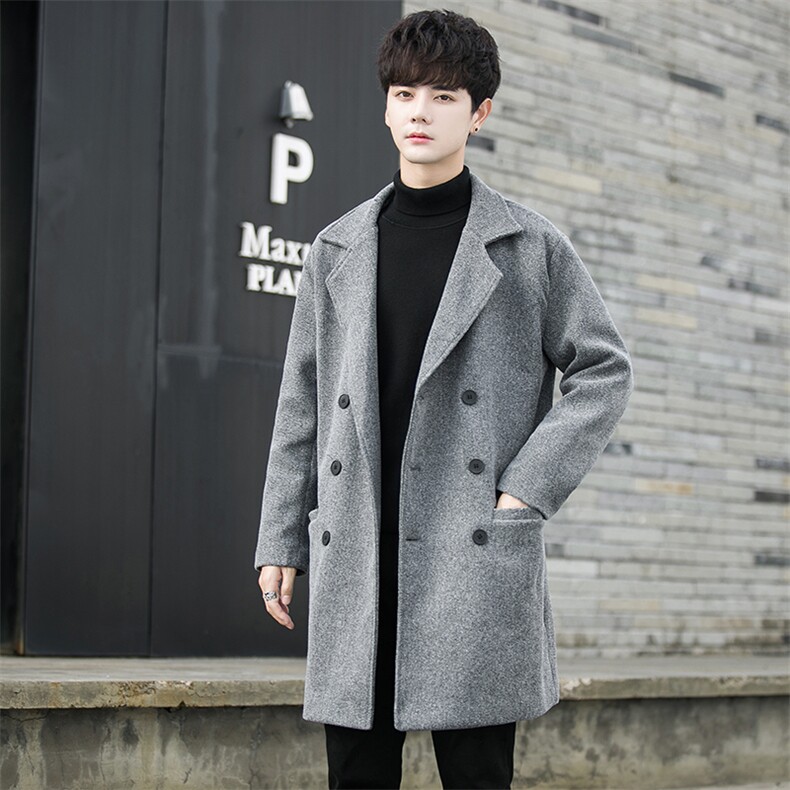 2025秋冬季新韩版毛呢大衣男中长款过膝风衣外套潮P70现货，男装风衣，星座225-6