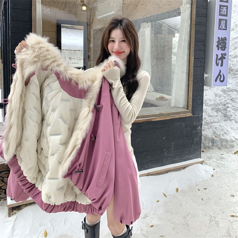 数据款大毛领90白鸭绒树莓粉派克羽绒服2C273-1056-P335-K528,女装羽绒服,2C273