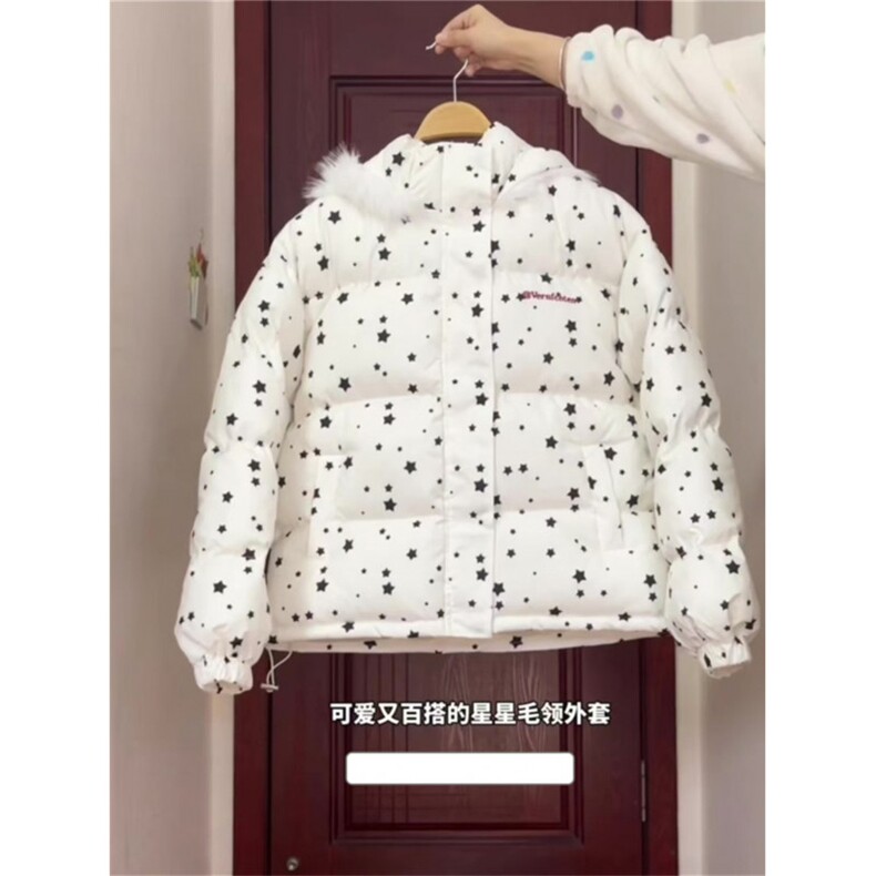 1506-1/M78191/P89连帽棉服女冬季小个子雪花兔子印花面包服外套图片
