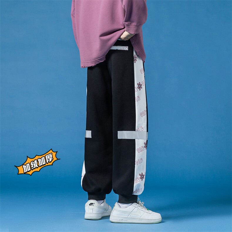 2023冬季新款日系蓝底大码加绒加厚反光卫裤M-5XHK21626-特P35,男装休闲裤,电商A022