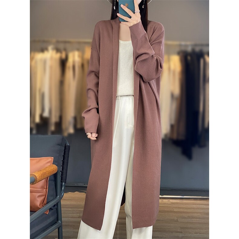 时尚百搭女士包芯纱慵懒风长款针织开衫，女装针织衫/毛衣，江杉羊绒