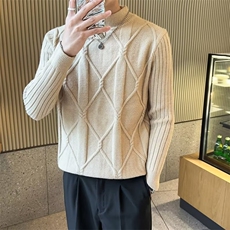 秋冬毛衣男半条纹针织衫长袖编织中领打底衫男款保暖线衫MY10，男装针织衫/毛衣，星座1116A-2（原606A-1）