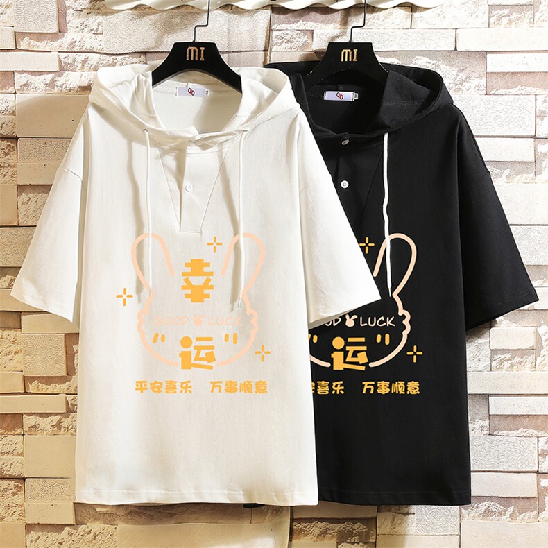 连帽短袖t恤男大码胖子带帽五分袖中袖砖墙挂拍LD54297-P45,男装T恤,电商A040A