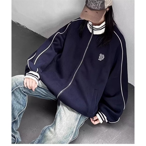 美式立领刺绣棒球服外套男女2024秋冬款休闲宽松慵懒卫衣加绒加厚图片