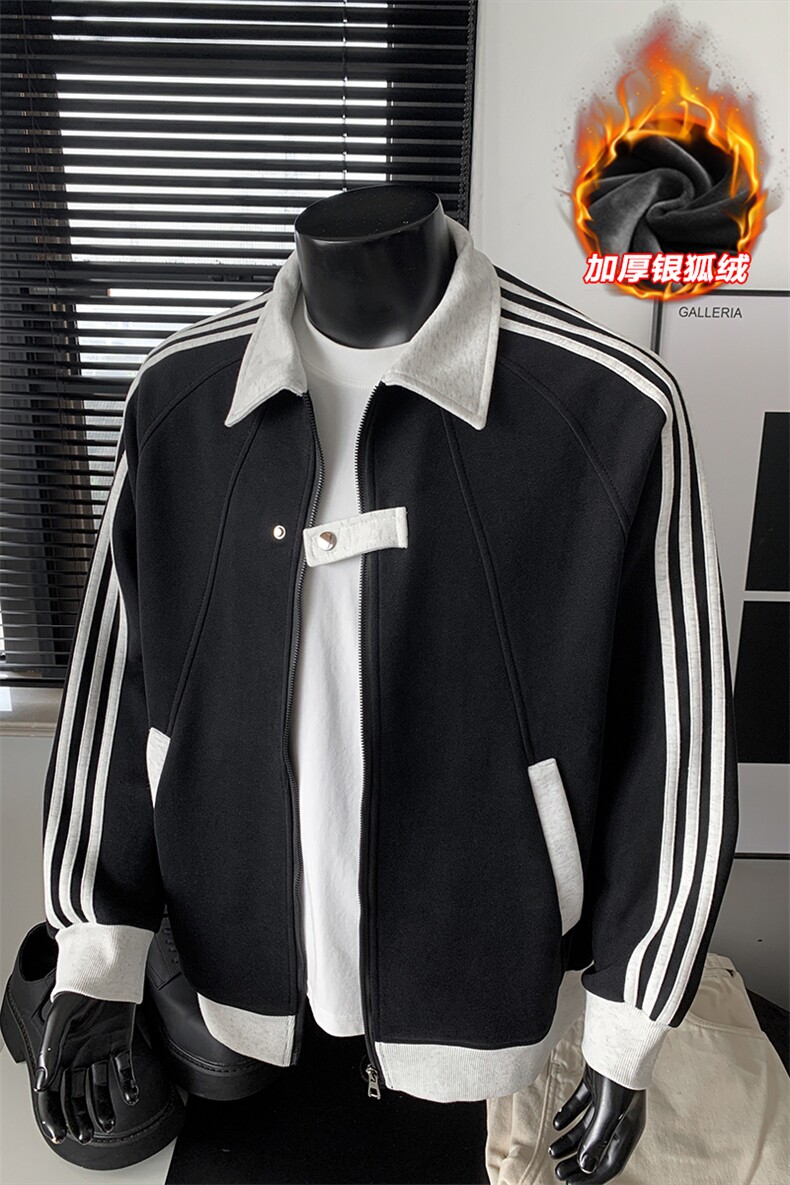 500g华棉银狐绒三条杠大码加厚卫衣外套男W5089J加绒-特P55控108,男装卫衣,电商A001-1