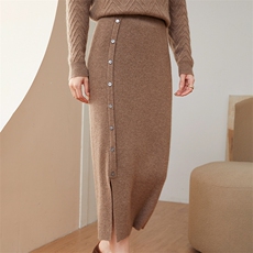 优雅气质侧排扣羊绒半身裙显瘦高腰设计秋季必备单品，女装半身裙，旭友羊绒