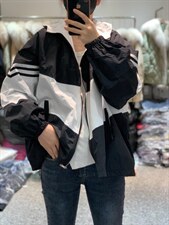 2022年春季新款潮拼接撞色抽绳宽松拉链开衫洋气外套，其它，L·H·X