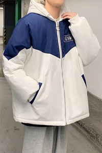 1港风情侣连帽宽松拉链时尚棉衣男女大码棉服男外套男7786P60控98图片