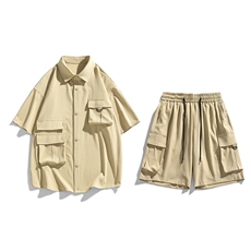 夏季套装男高品潮牌五分袖衬衫大码短裤两件套DSA157-1-C77-P85，男装衬衫，电商A157-1