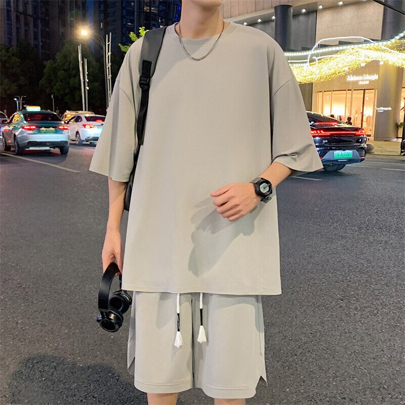 2025夏季新款港风外景大码冰丝短袖套装M-5XHQ24505-P65,男装T恤,电商A022