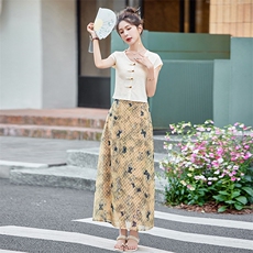 时尚优雅两件套盘扣新中式套装修身显瘦气质女装，女装套装/套裙，米雪儿