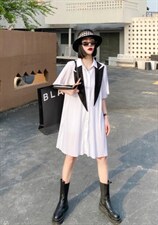 夏新款，真二件套西装领压皱连衣裙，女装西装，名莹