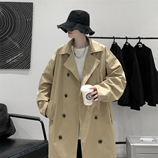 21秋季港风情侣时尚双排扣长款过膝男风衣大码外套FY96P95限128，男装风衣，电商A089-1
