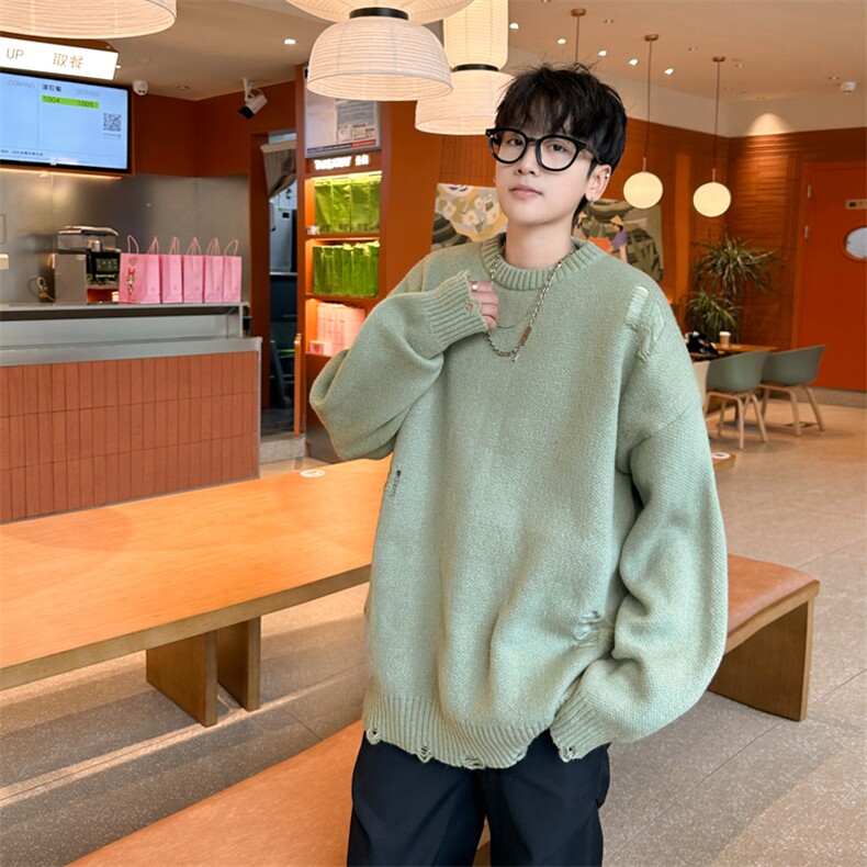 B402P42秋冬复古百搭时尚圆领毛衣男高街潮流宽松慵懒,男装针织衫/毛衣,星座512-6