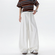 8XL-M白色不透肌理感透气垂感休闲裤男夏季阔腿裤长裤K9137P60，男装休闲裤，电商D206-1