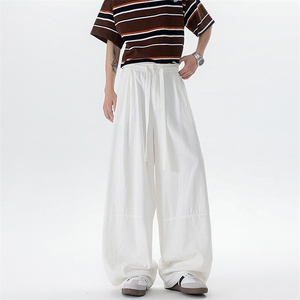 8XL-M 白色不透肌理感透气垂感休闲裤男夏季阔腿裤长裤K9137P60图片
