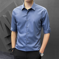 冰丝夏季衬衫男韩版修身潮流五分袖商务高级感白衬衣8315P65，男装衬衫，电商A355（原A415）