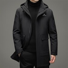 白鸭绒中长款连帽羽绒服男脱卸帽冬季男士冬装外套TLM82158-P305，男装羽绒服，电商B212（原钱塘6029）