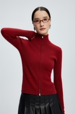 秋冬新款高领女拉链修身开衫保暖上衣针织衫，女装针织衫/毛衣，玛卡隆羊绒
