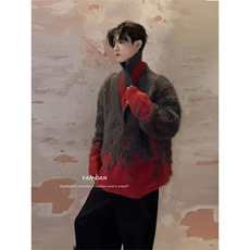 【005】渐变V领仿貂毛提花针织衫高级感毛衫外套A079-Y428-P60，男装针织衫/毛衣，电商A079