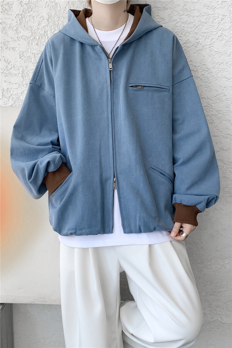 8XL-M美式复古撞色连帽水洗夹克男高级感做旧情侣外套JK1327P88,男装夹克,电商D206-1