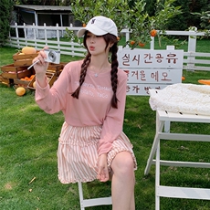 现货：夏装新款字母印花上衣条纹短裙两件套装2C135-8815P135K208，女装套装/套裙，2C135