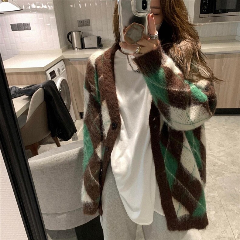 现货秋冬菱格大开衫三色，其它，XTZ style