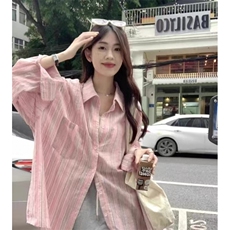 TC493-P45宽松气质时尚单排扣条纹防晒衬衫上衣，女装衬衫，星座617A-2