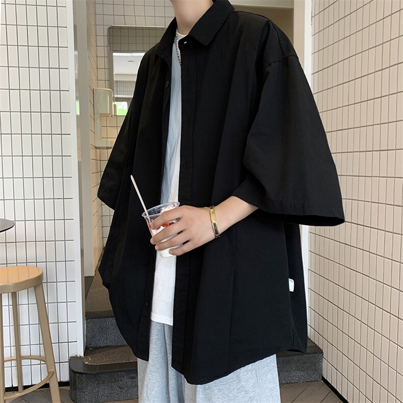 夏季日系工装短袖衬衫男女学生宽松慵懒风百搭半袖衬衣C04518-P35,男装衬衫,星座308B-1