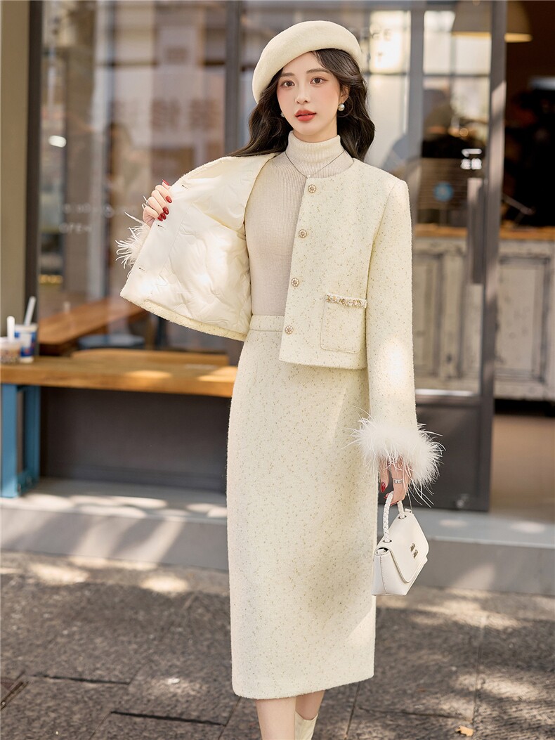 法式小香风90羽绒套装女2025年冬季新款轻奢高级感半身裙两件套,女装套装/套裙,众宇琦