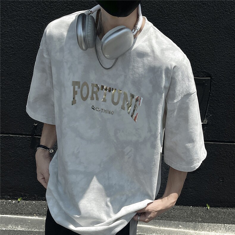 2025夏季新款字母金属片印花扎染工艺男港风短袖T恤T1055/P45控58图片