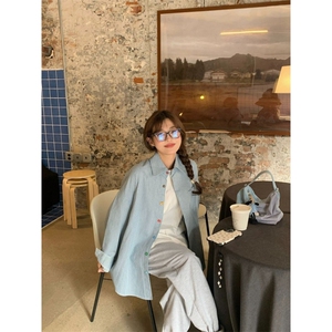 TC525-P45复古撞色条纹衬衫polo领长袖上衣薄款开衫衬衣,女装衬衫,星座617A-2