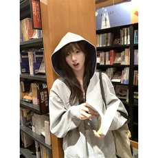 抖音得物高品质二开26春装美式重磅宽松结构双面连帽卫衣外套W68，女装短外套，电商A486-1