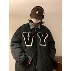 美式工装棉服oversize潮设计感小众复古牛仔polo领外套M02513-P78，男装棉衣，星座308B-1
