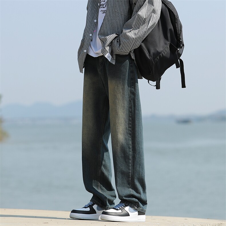 2023牛仔裤男港风直筒裤宽松美式复古休闲牛仔裤NZG8374-P37控68,男装牛仔裤,星座717