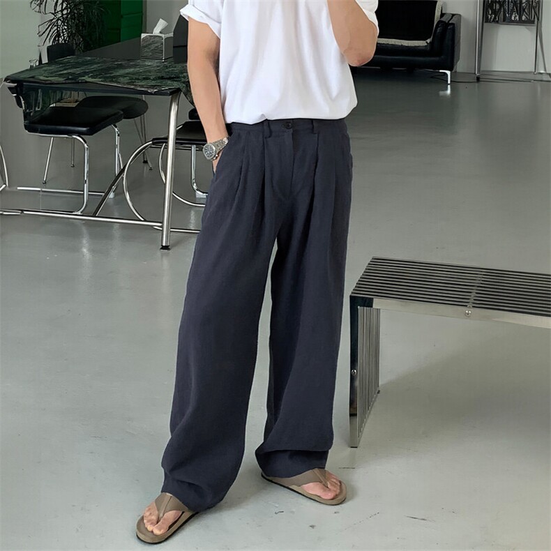 【现货量大价优】亚麻凉感休闲西裤复古宽松直筒阔腿裤K06025P55,男装西裤,星座1004（原星座815-3）