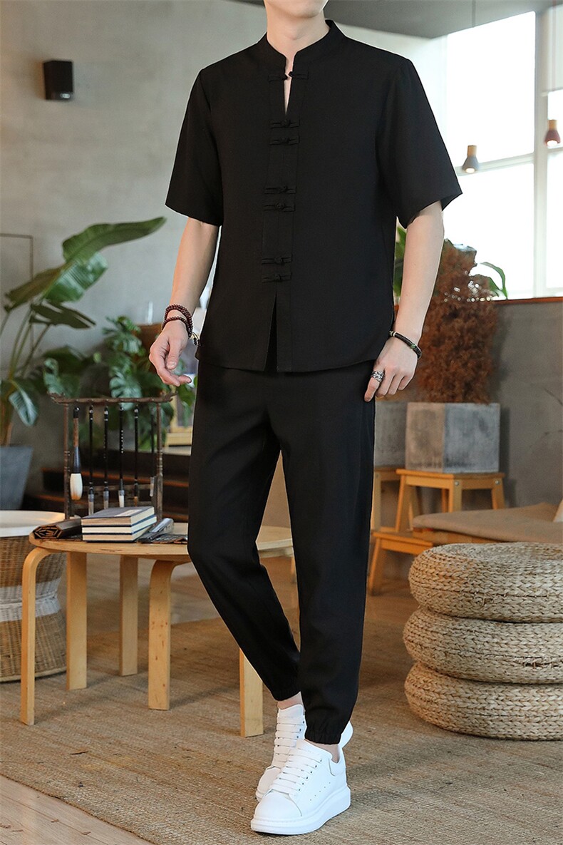 风短袖套装休闲宽松夏季男装复古潮流男士汉服唐装ZT2302-P78,男装T恤,星座1105-3