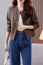 小个子皮衣外套女短款2023年新款春秋季显瘦气质连帽机车PU皮夹克，女装皮衣，潮流依族