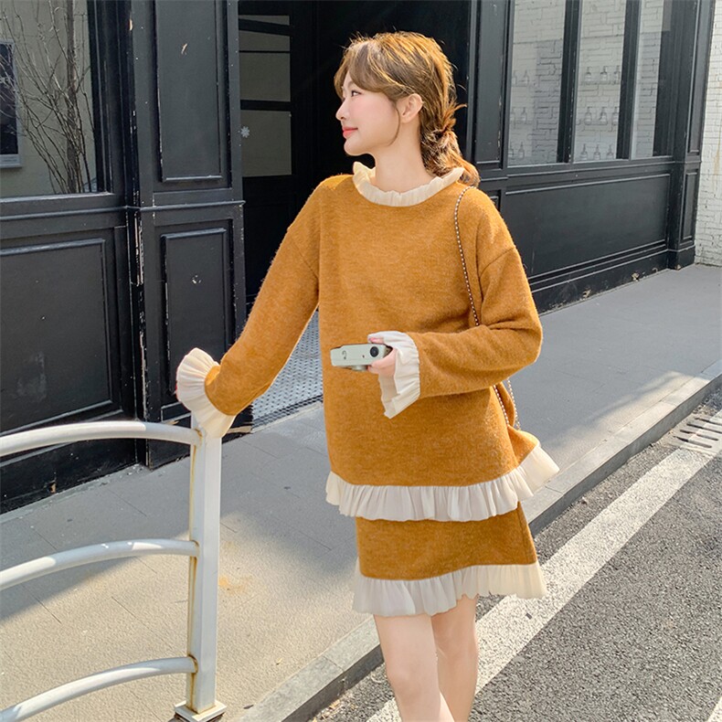小香风针织木耳边拼接套装裙女春秋2025新款小个子两件套超火流行,女装套装/套裙,2C262