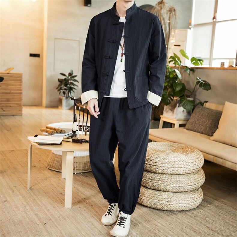 风唐装盘扣夹克男中式居士服宽松大码汉服套装男装A804，男装夹克，钱塘788(原4013)