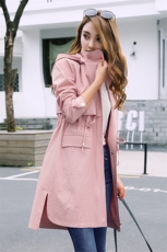 2021年秋季系带口袋纯色拉链连帽长袖中长款通勤直筒风衣街头，女装风衣，依恋蒂丝