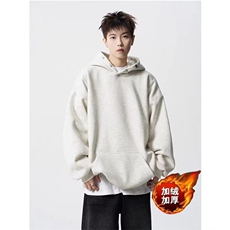 E08-P33复古纽扣连帽卫衣潮牌秋冬男女重磅加绒美式宽松纯色，男装T恤，电商B323A